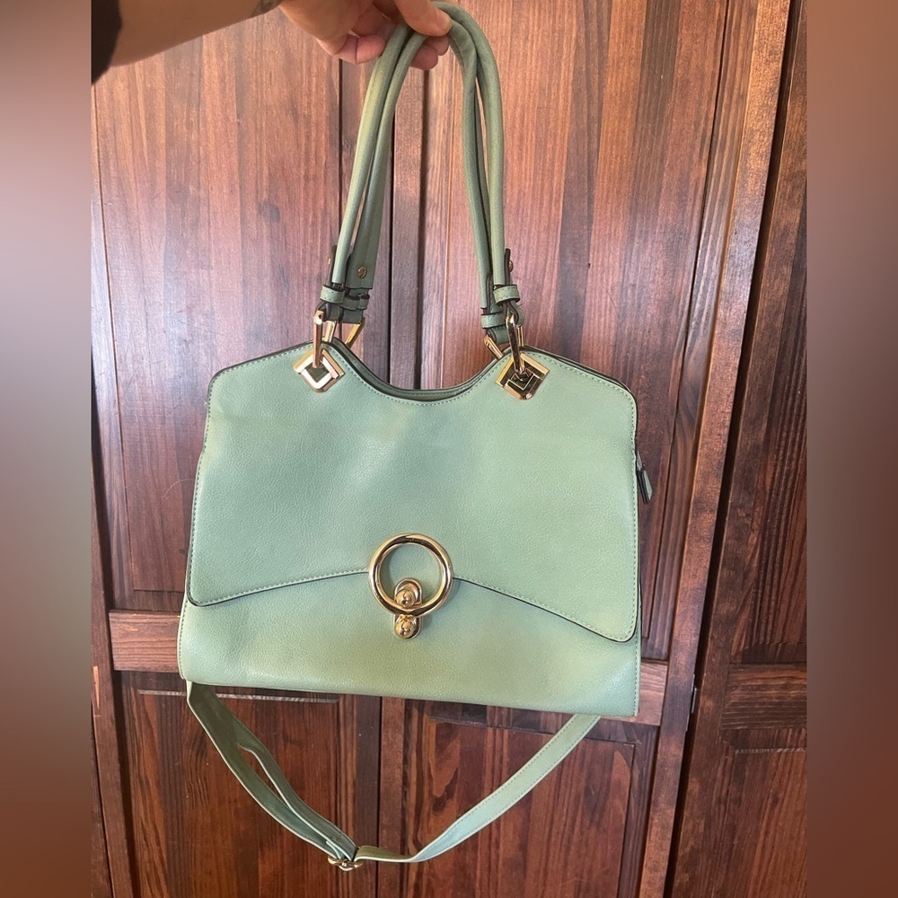 Seafoam Green Handbag with Gold Hardware